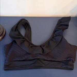 Ibiza Swimwear Black Textured V-Neck Ruffle Bikini Top Size L